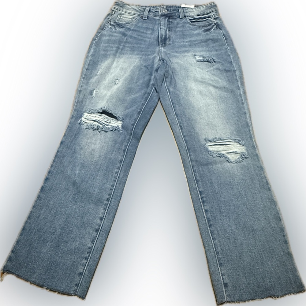 Time and Tru Women's High Rise Distressed Jeans - Light Blue